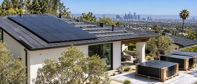 AI-generated illustration: solar installation in progress with mounted rails and a partly completed panel array